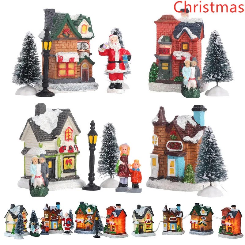 

Светодиодная смола, Рождественское украшение для вечевечерние, украшение с изобрасветодиодный ением Санта-Клауса, сосны, снега, улицы, дома...