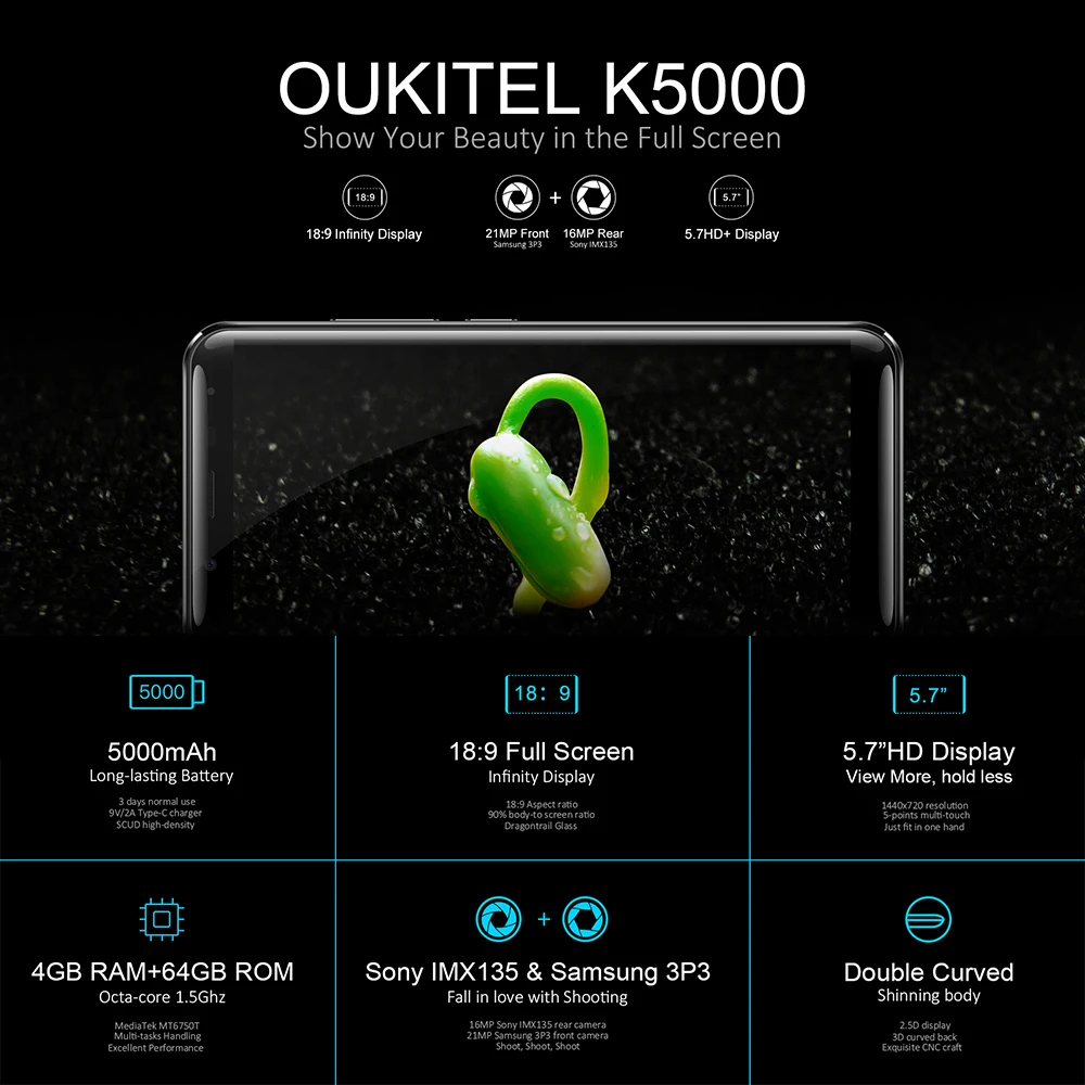 Oukitel K5000 смартфон 21 МП 16 МП 4G LTE 5000 мАч 4 Гб 64 Гб MTK6750 Восьмиядерный мобильный телефон 5," HD отпечатков пальцев type-C мобильные телефоны