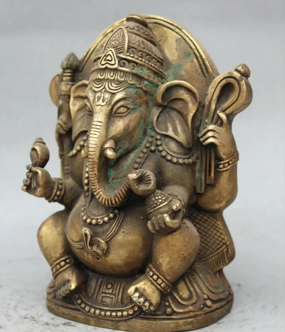 927+++6" Chinese Brass Ganapati Ganesh Lord Ganesha Elephant Buddha Seat statue | Statues & Sculptures