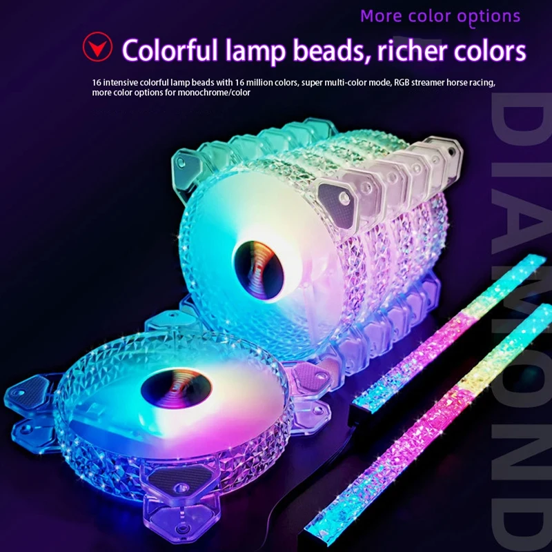 

COOLMOON Crystal Diamond RGB Sets, 12cm Silent Long-Life RGB Light Emitting Case Cooling Fan Set for PC