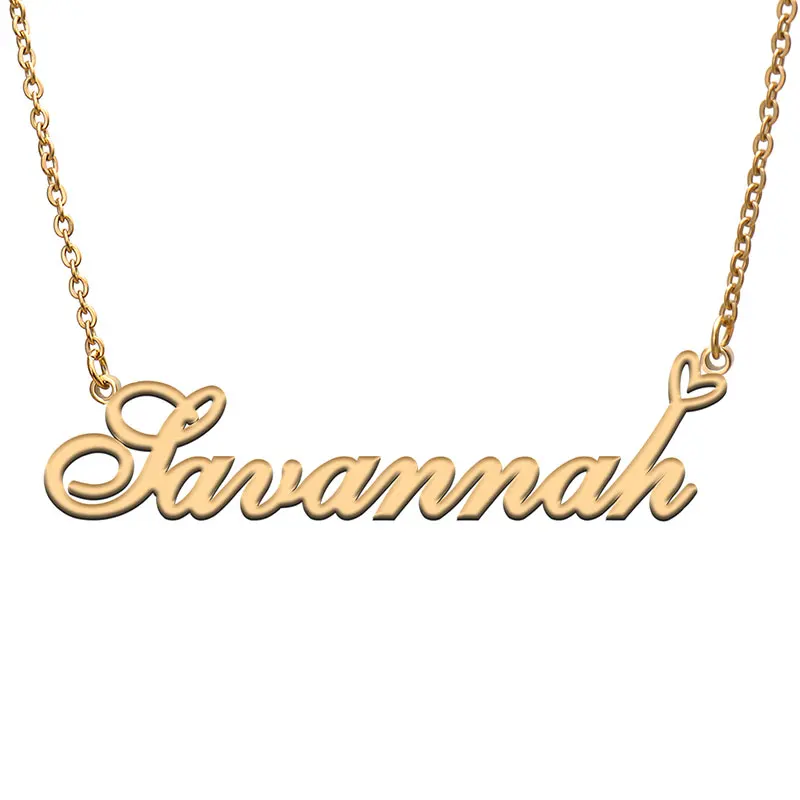 

Love Heart Savannah Name Necklace for Women Stainless Steel Gold & Silver Nameplate Pendant Femme Mother Child Girls Gift