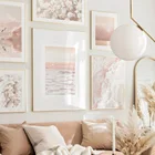 Морской закат светящийся Ceagull цветок гортензии настенная Картина на холсте скандинавские постеры и принты настенные картины для декора гостиной