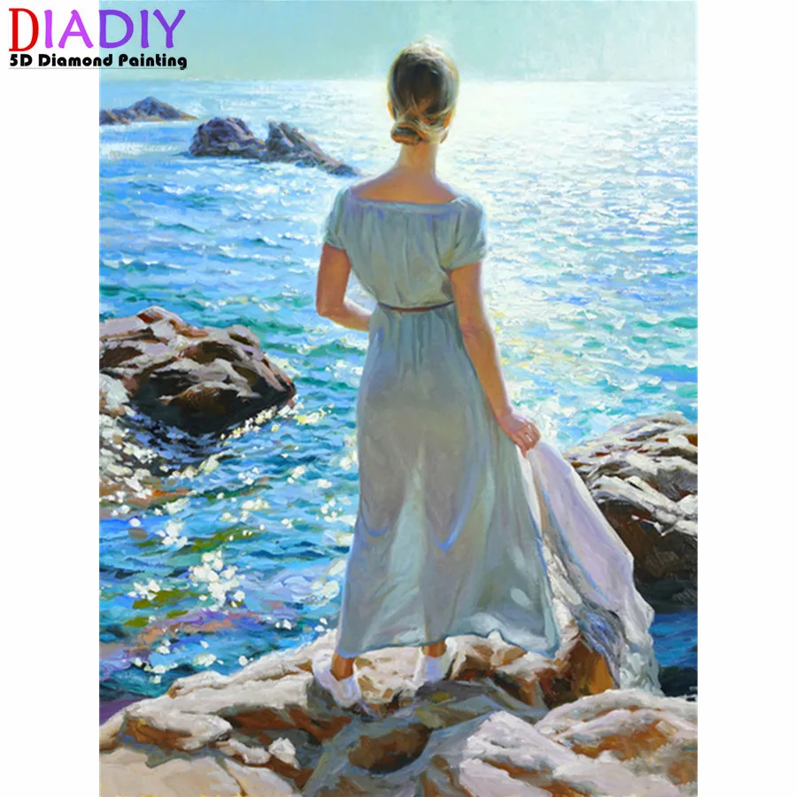 

Diamond Embroidery Girl 5D DIY New Arrival Diamond Painting Woman Full Square Round Mosaic Seaside Home Decoration