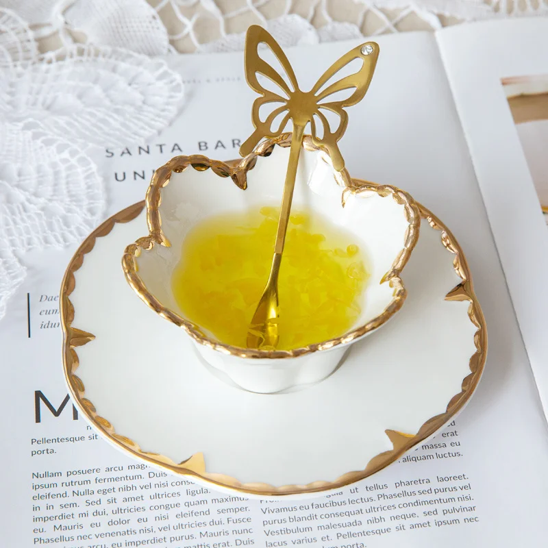 Керамический стеклянный набор из Пномпеня Золотая ложка-бабочка десертная чаша