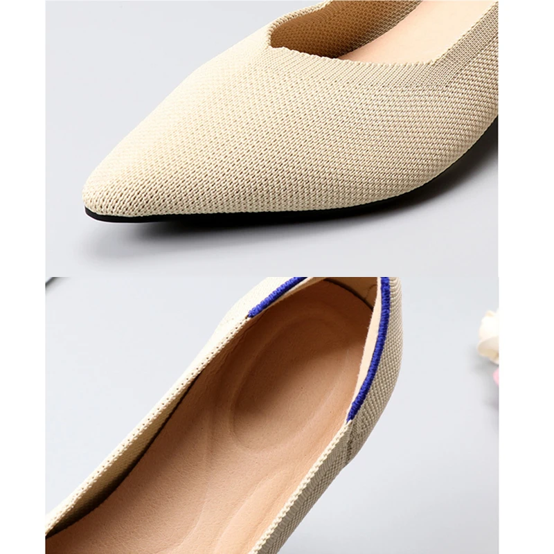 

2021 Woman Knit Pointed Shoes Women's Flat Shoes Ballet Shoes Moccasin Mixed Color Shoes Soft Pregnant Shoes Zapatos De Mujer