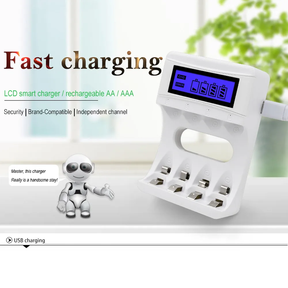 4 слота ЖК-экран USB зарядное устройство для перезаряжаемые AA/AAA/Ni-Cd/Ni-mh Прямая