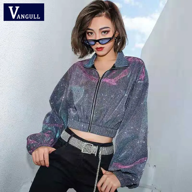 

Vangull Лазерная короткая куртка Женский пояс с застежкой-молнией прыгать Di для ночного клуба вечерние блестящие танцевальные классный топ пр...