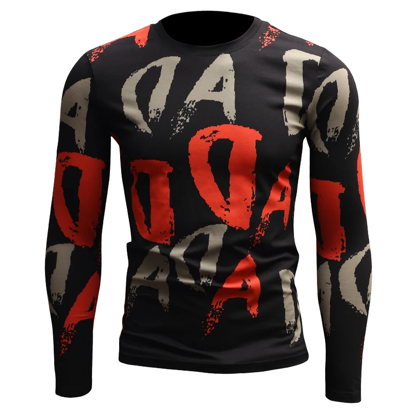 

T Casual Shirt Men Long Sleeve Printed Letter Clothing Cotton Stretch Skinny Tops & Tees