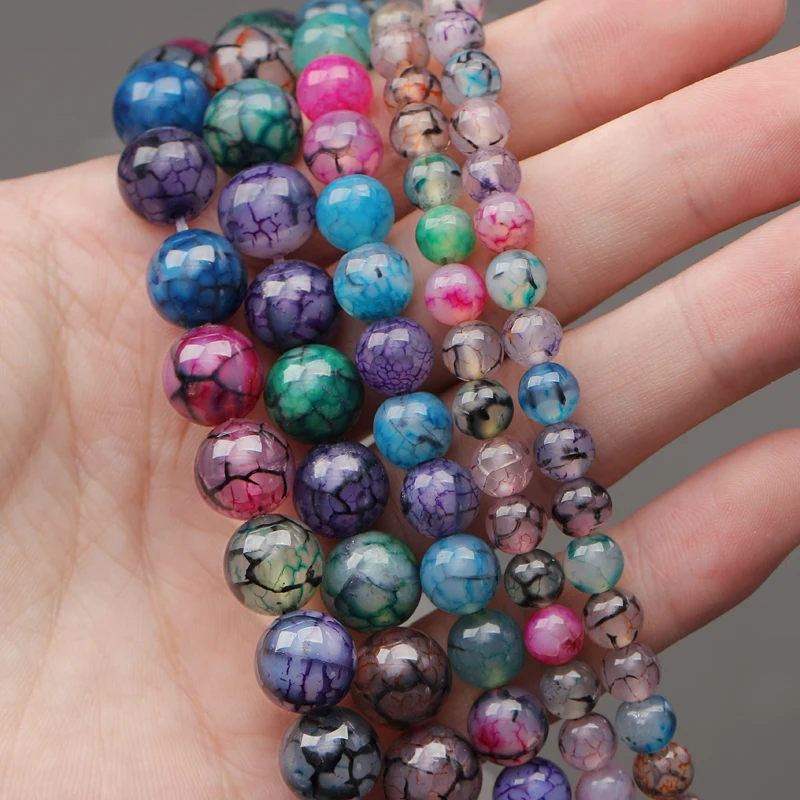 

Colorful Fire Dragon Veins Agates Onyx Round Loose Spacer Bead For Jewelry Making 6/8/10/12 mm DIY Bracelet Perles 15" Strand