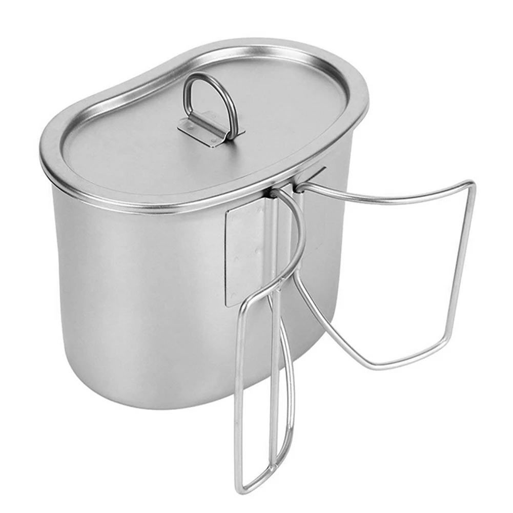 

Canteen Cup Camping Water Cup Cooking Pot Stainless Steel Double Ears with Lid Camping Cookware for Outdoor Backpacking Picnic