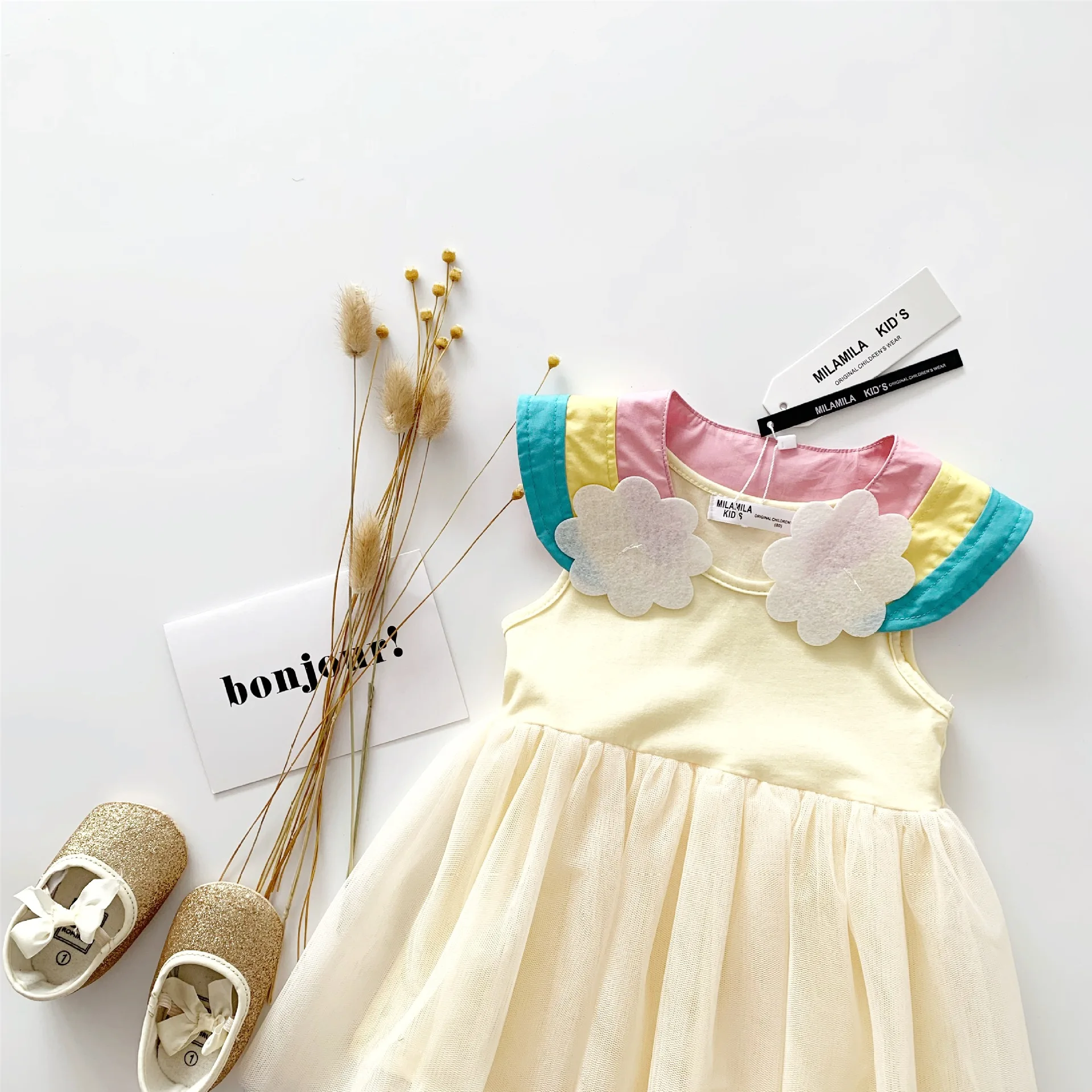 Tonytaobaby Summer New Baby Girl's Rainbow Beige Mesh Dress Girls Kids Dresses for | Детская одежда и обувь