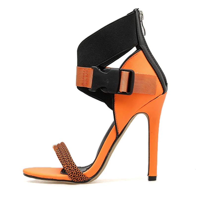 Летние женские босоножки на высоком каблуке 11,5 см; Stiletto Valentine; цвет оранжевый, зеленый; Туфли-гладиаторы на платформе; персиковые туфли; женские туфли-лодочки