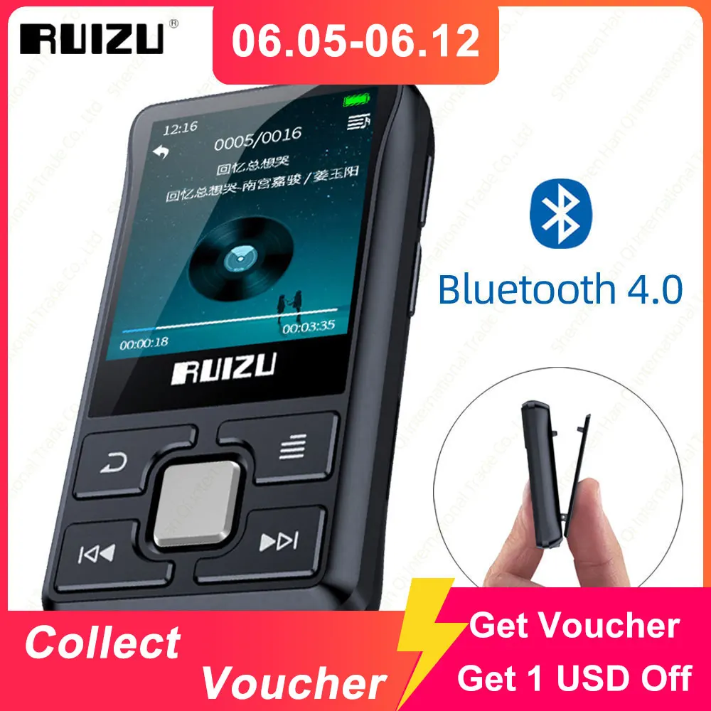 Новинка RUIZU X55 Спортивный Портативный Bluetooth MP3 8 Гб цветной экран Поддержка TF карты