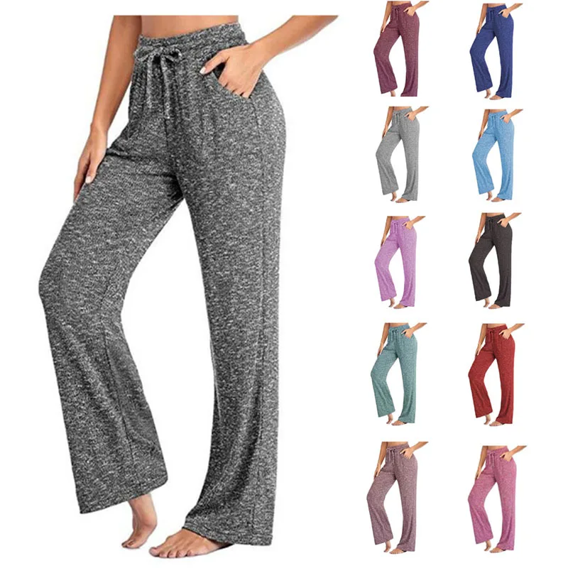 

Pockets Trousers Loose Women Wide Leg Pants High Waist Quick Dry Sports Fitness Baggy Workout Sweatpants Solid Female Long Pants