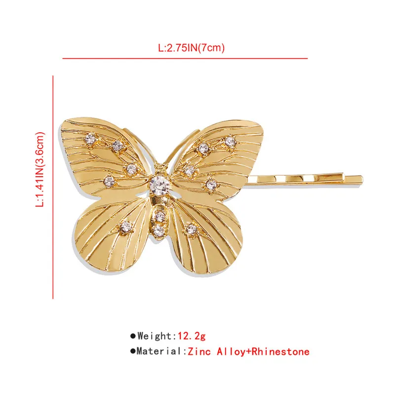 Винтажная металлическая заколка Стразы с бабочкой цветком ракушкой золотого
