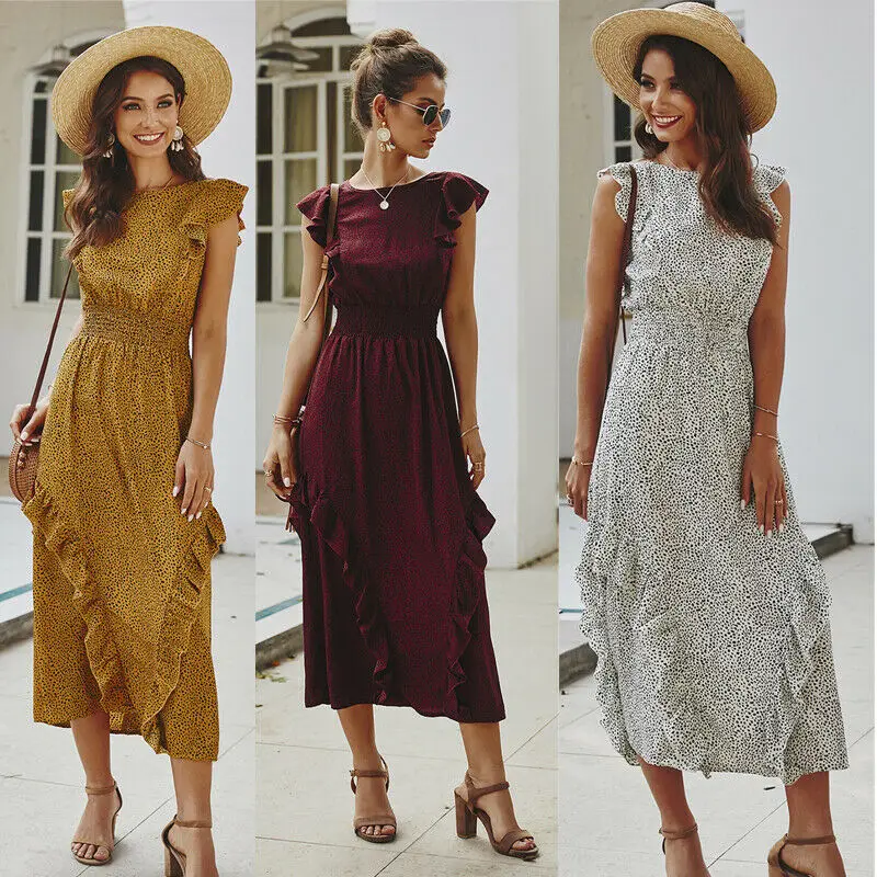 Женское длинное платье миди с цветочным принтом в стиле бохо сарафан разрезом