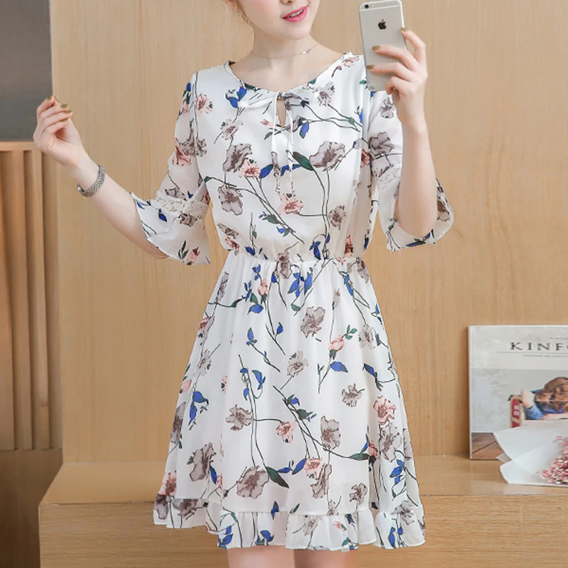 Новинка 2020 летнее женское платье с коротким рукавом свободные Цветочные