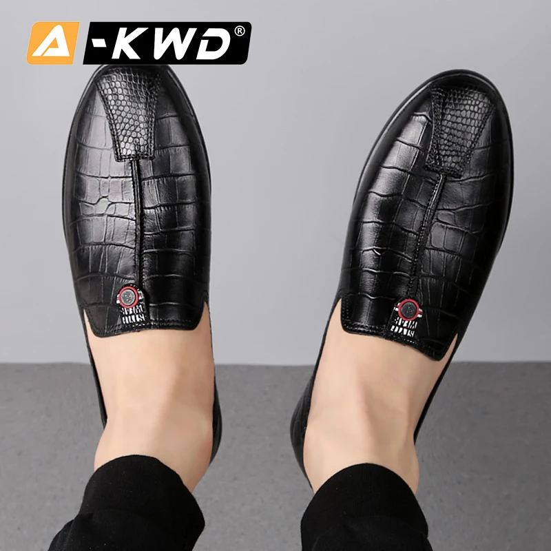 Мужские кожаные лоферы модные мужские ботинки из натуральной черной кожи