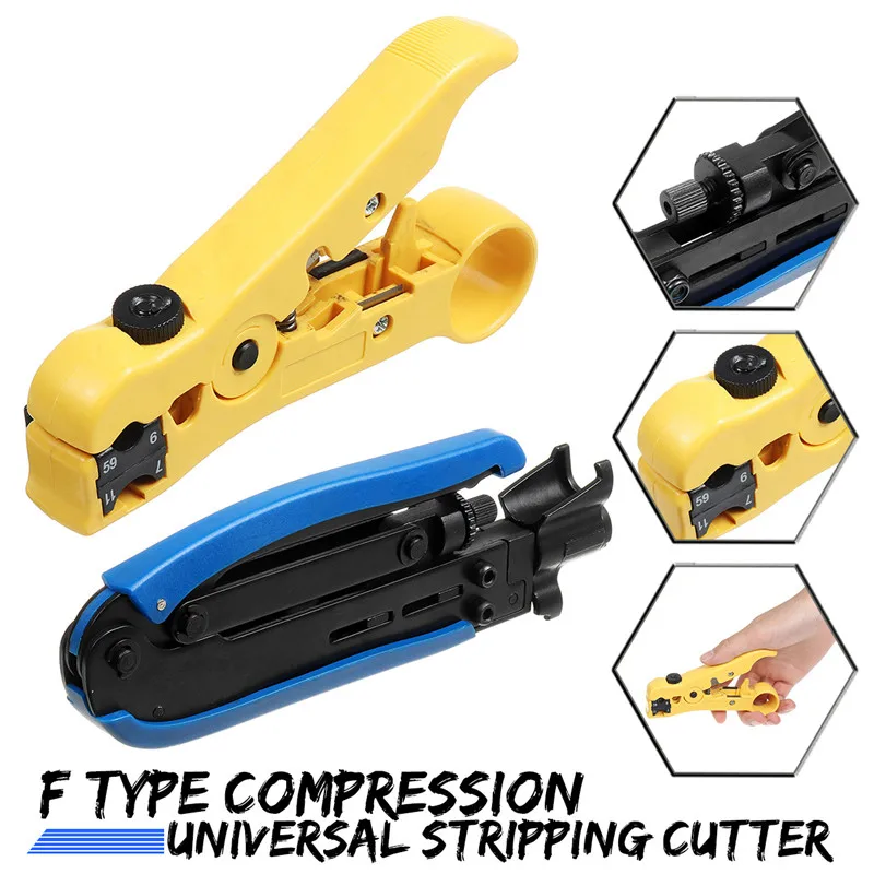 

Compression Tool F RG7 RG6 RG11 Connector Cable Coax Coaxial Crimper Stripper