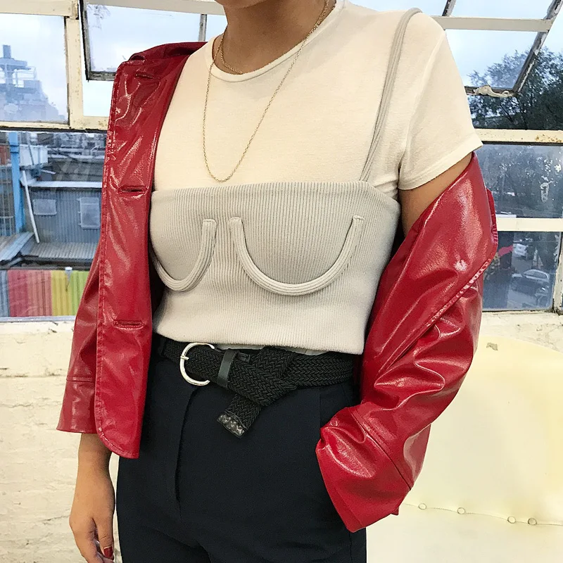 Женский трикотажный топ ярких цветов укороченный на бретельках уличная одежда