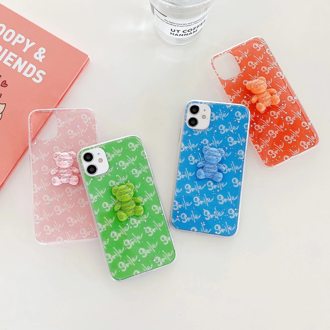 

Cartoon 3D smile bear shell for iPhone 13Pro 13 11promax 11 6 7 7p 8plus 12 12Promax X xs xr xsmax transparent soft back cover