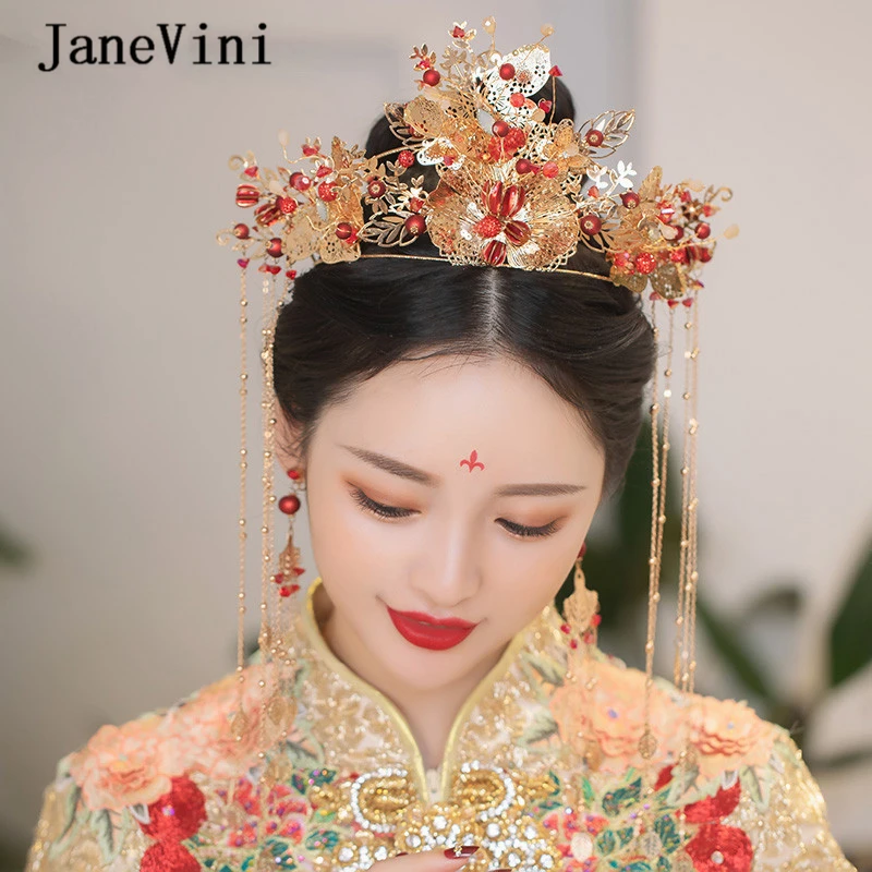 Свадебный головной убор JaneVini в традиционном китайском стиле старинное ювелирное