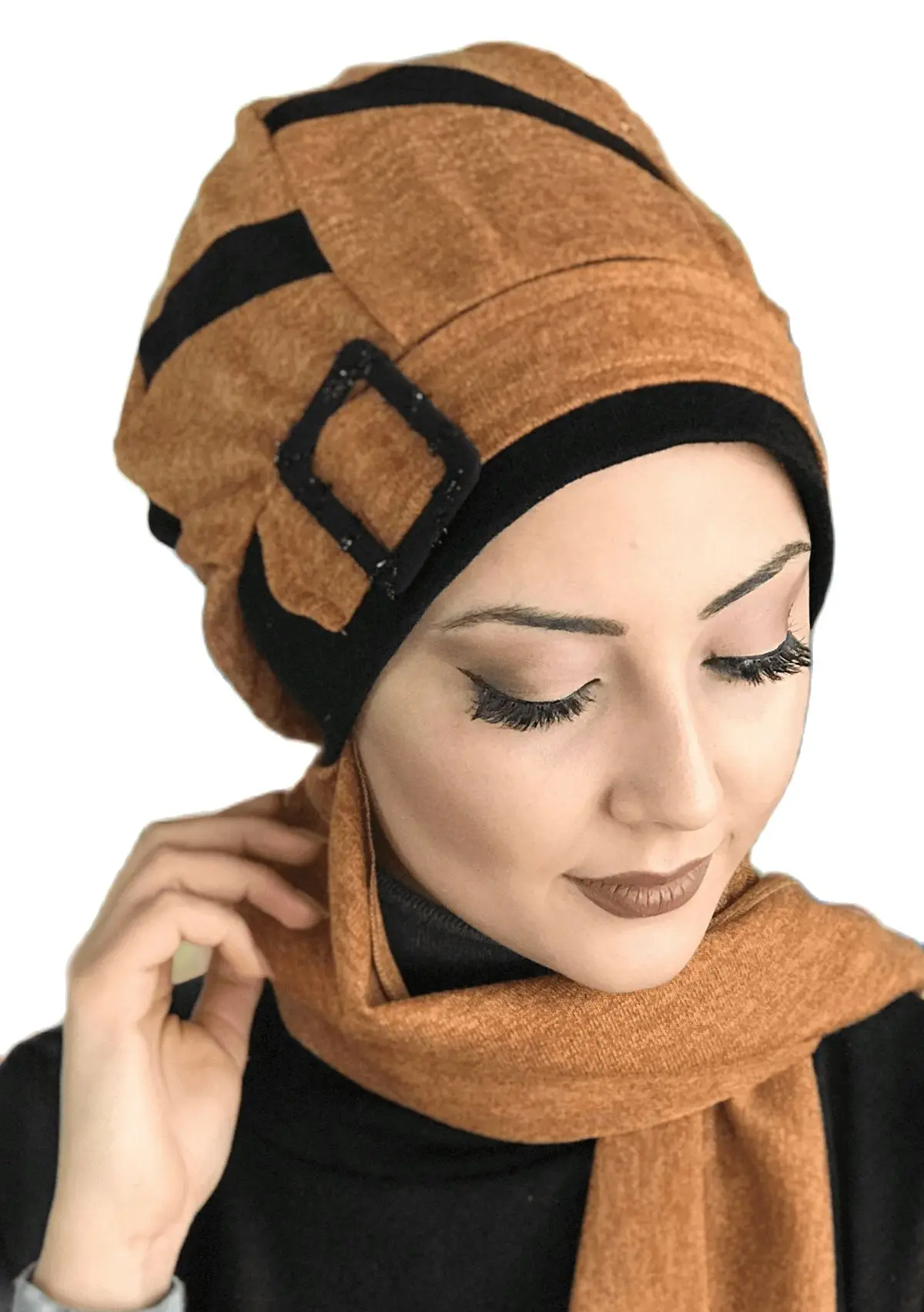 New Fashion 2021 Women Headscarf Scarf Kerchief Hat Bone Hijab Islamic Clothing Okra Passionflower Black Striped Beret Shawl