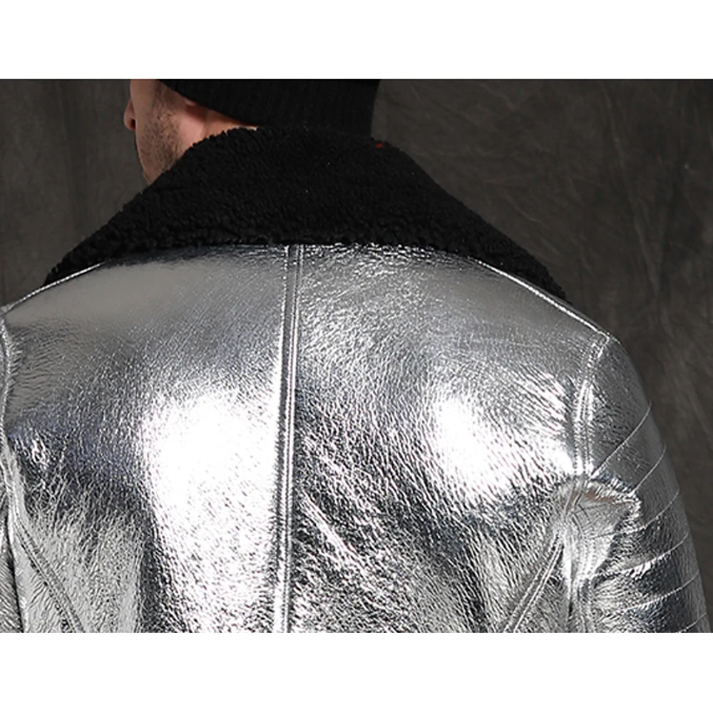 Мужская шуба из овчины SANI черная натуральной деловая кожи зима 2019|Мужские