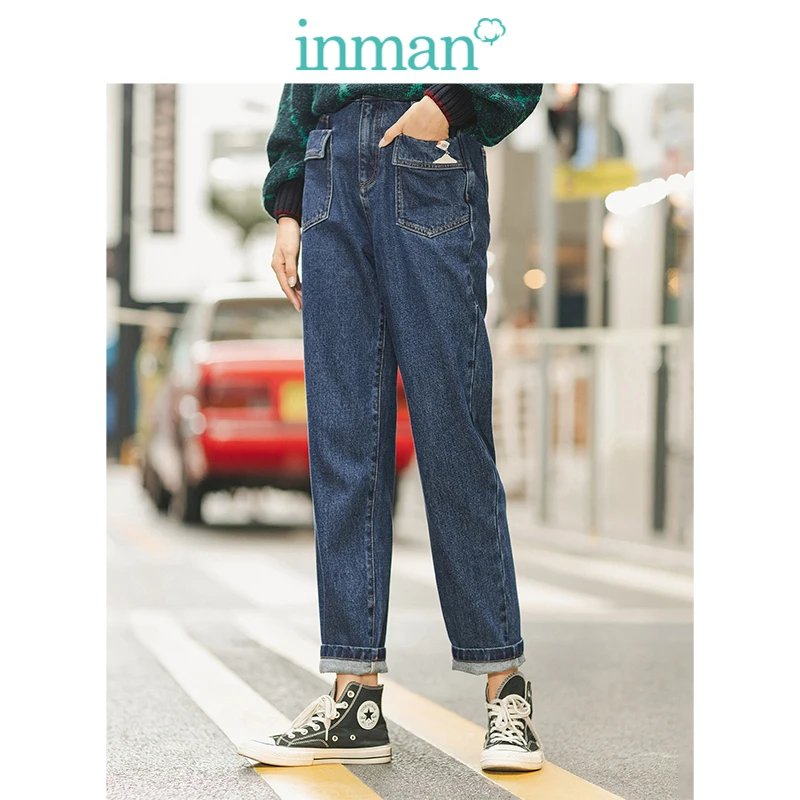 INMAN зимние женские длинные брюки из 100% хлопка с высокой талией и карманами|Прямые
