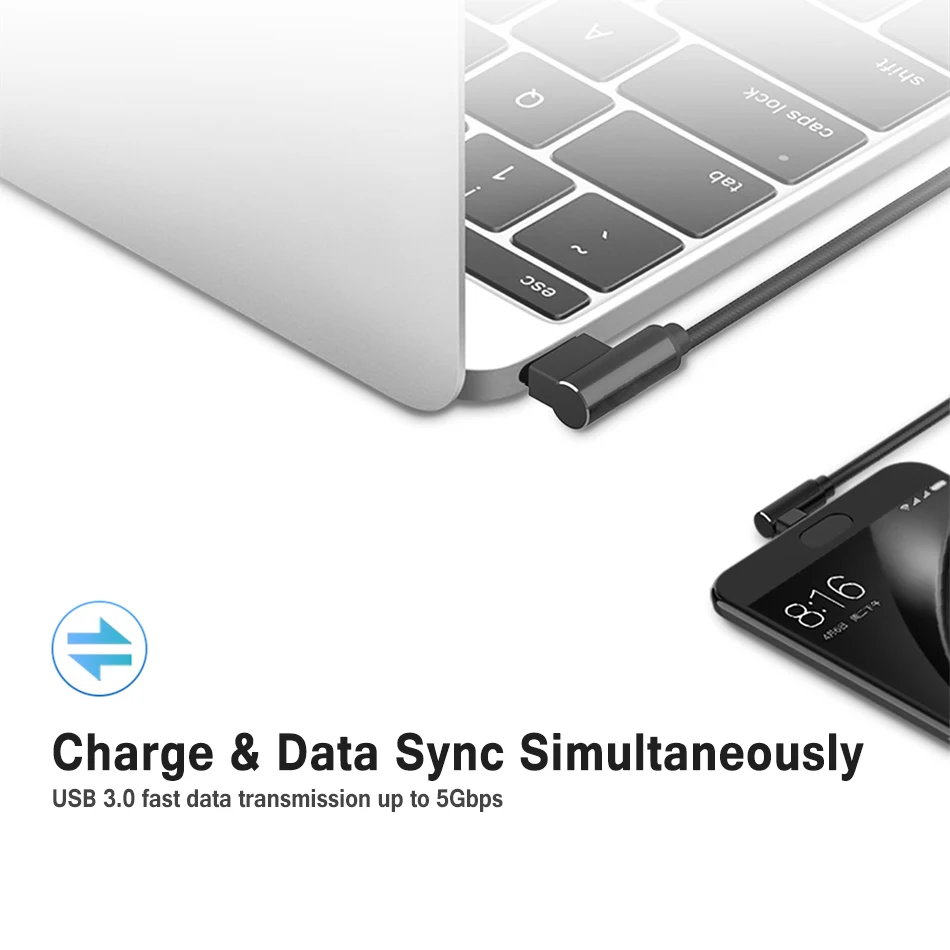 Micro USB кабель 90 градусов игровой 2.4A быстрой зарядки синхронизации данных провода
