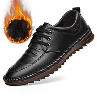 100 genuine leather shoes men business shoes flat soft mens casual shoes warm plush flat autumn winter male footwear ka3975