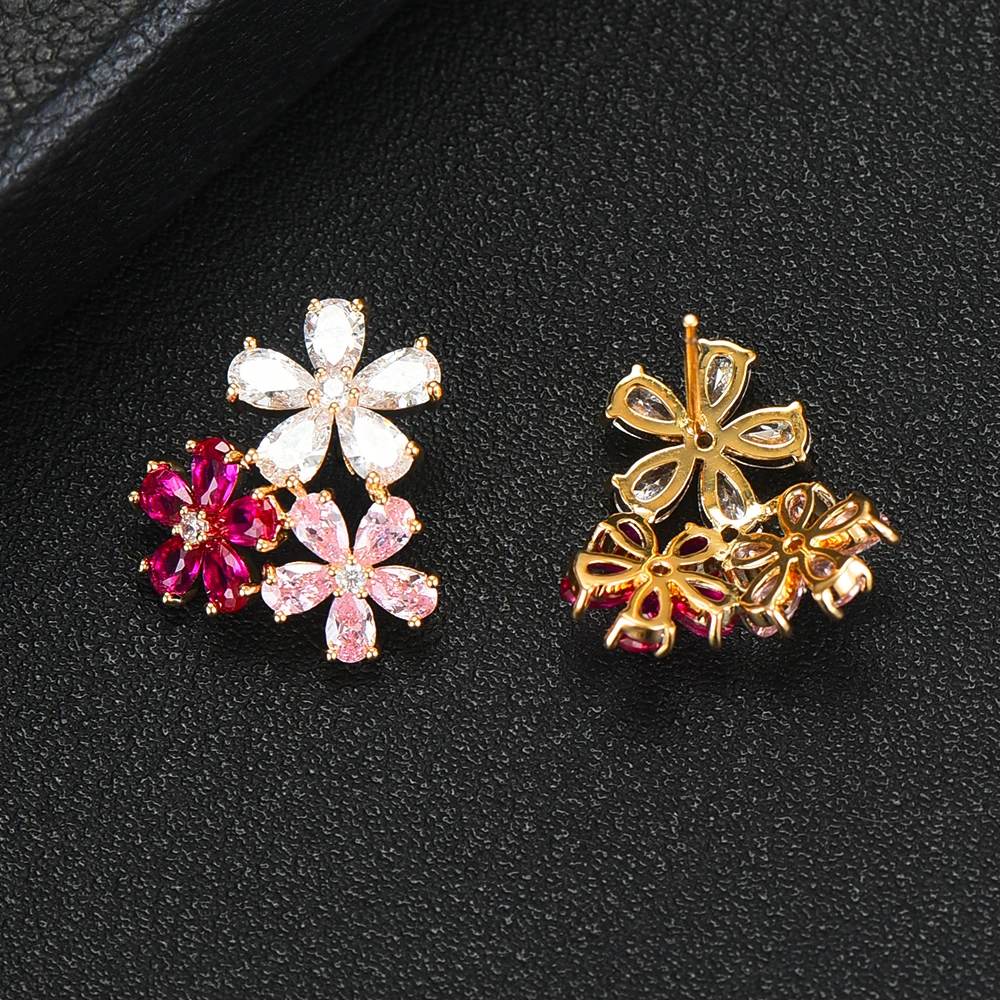 

LARRAURI Fashion Korean Style Women Earrings Cute Girls Ear Earrings Jewelry Sweet Flower Cubic Zirconia Inlaid Stud Earring