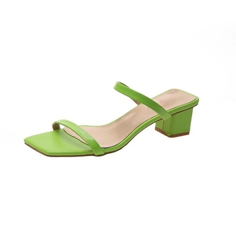 

Summer Brand New Simple Thick-soled High-heeled Slippers Women's Word Heel Open Toe Fashion High Heels Comfortable Women's Shoes