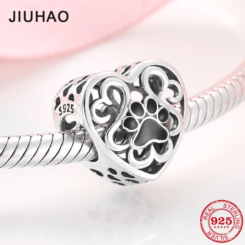 Женские серебряные полые бусины подвески с изображением собаки подходят для