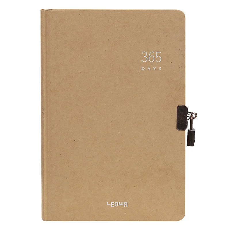 

Vintage 365 days diary Planner fullyear A5 size Thicken 384 pages Kraft paper inner 100 GSM Notebook with metal lock Sketchbook