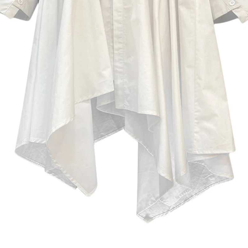 

CHICEVER White Dress For Women V Neck Long Sleeve High Waist Knee Length Single Breasted Solid Dresses Females 2021 Clothes Tide