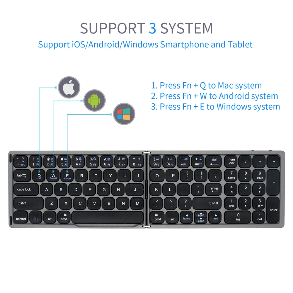 

Portable Mini Folding Wireless Bluetooth Keyboard with Numeric Keypad For Windows For Android For IOS Tablet For iPad Phone