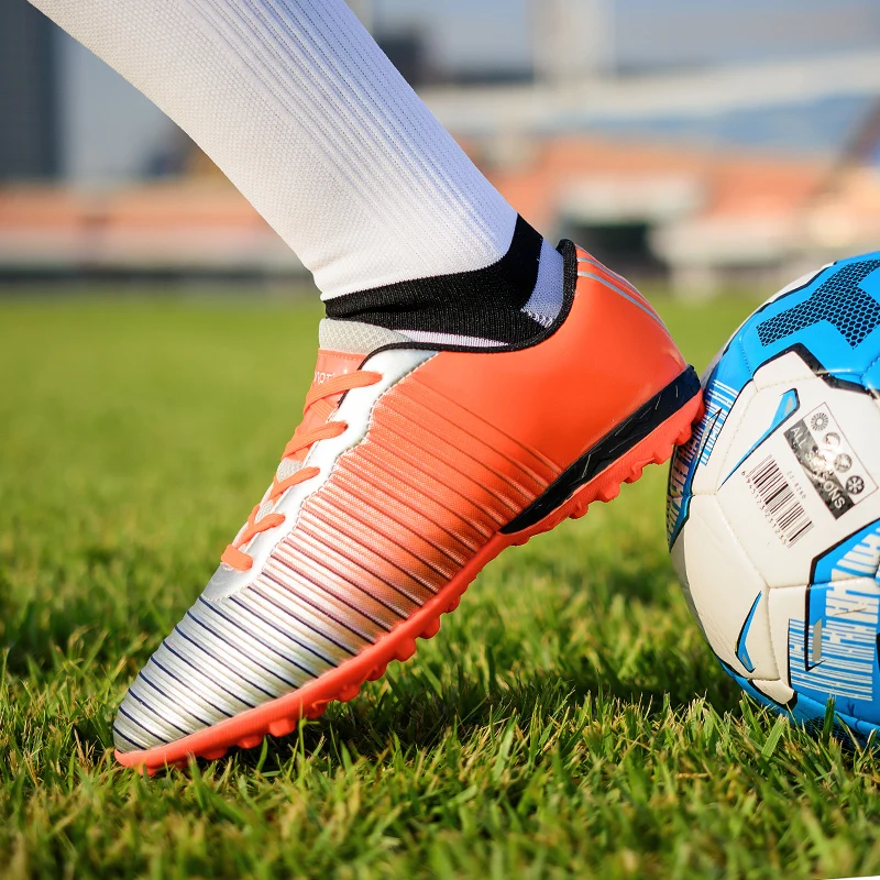 Мужские Спортивные профессиональные футбольные кроссовки синие оранжевые