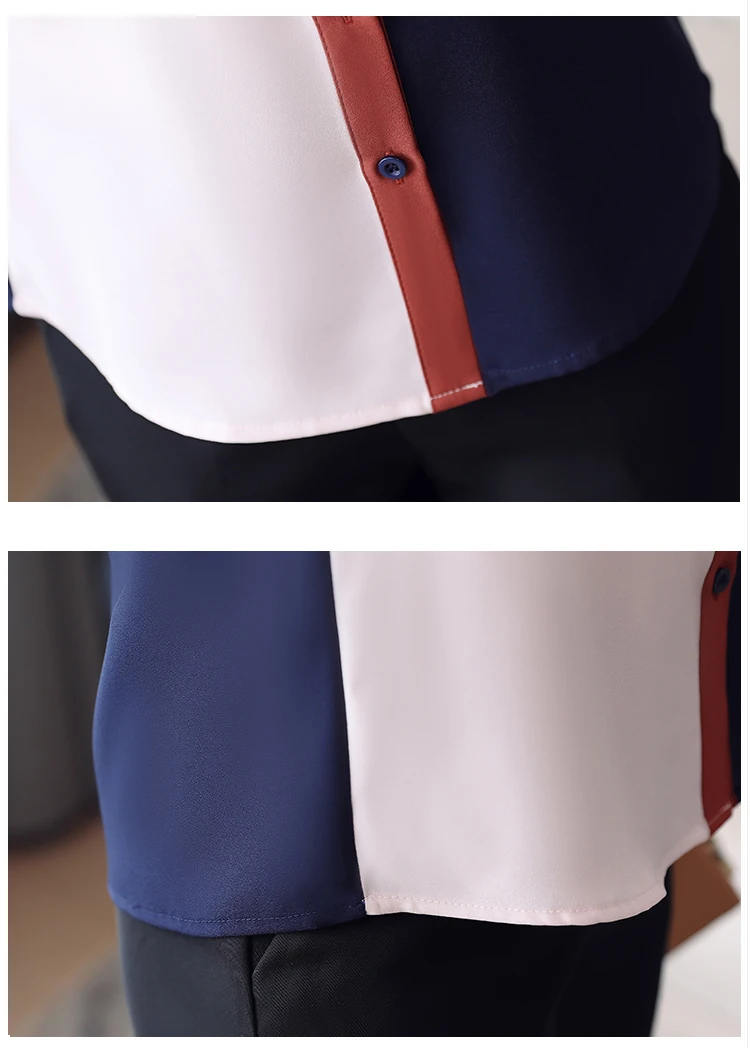 

Women's Tops And Blouses New Splice Color 2020 O Neck Chiffon Long Sleeves Blusas feminina Office Women Blouse Shirts 631F