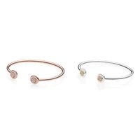2 rose gold and silver color two round shape buckle bracelets for women diy charms bangles jewelry