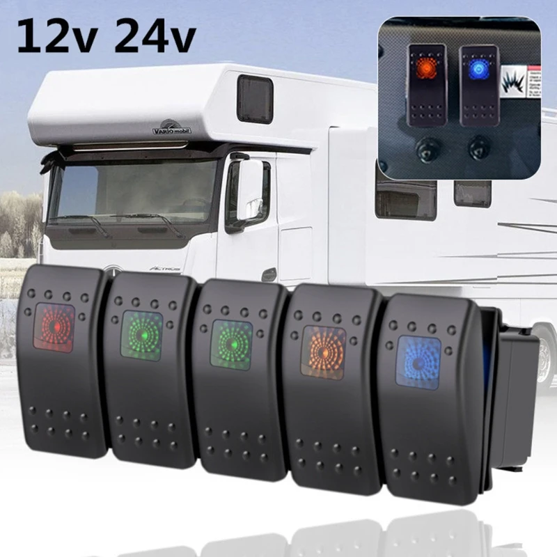 

Waterproof Bar Rocker Switch Car Boat Marine 12V 24V Button 5 Pin LED Light Lamp On Off Taillight Reverse Toggle Switch