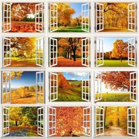 chenistory frame oil painting by numbers window landscape paint canvas coloring picture fall maple handpainted home decoration