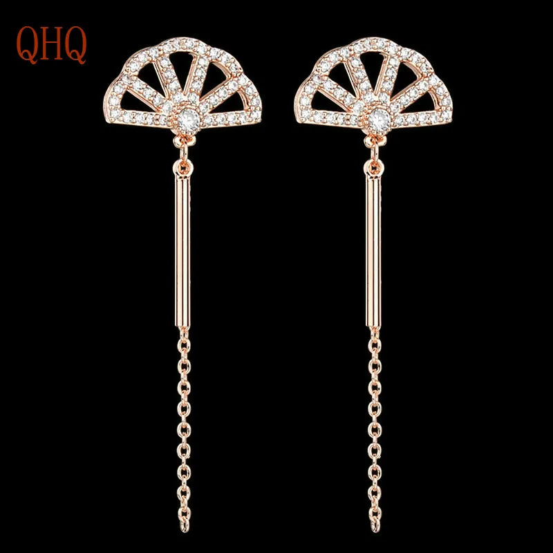 QHQ stud earring geometric ear rings fine accessories jewelry earrings women cubic zirconia diamond studs gifts jewellery boho | Украшения