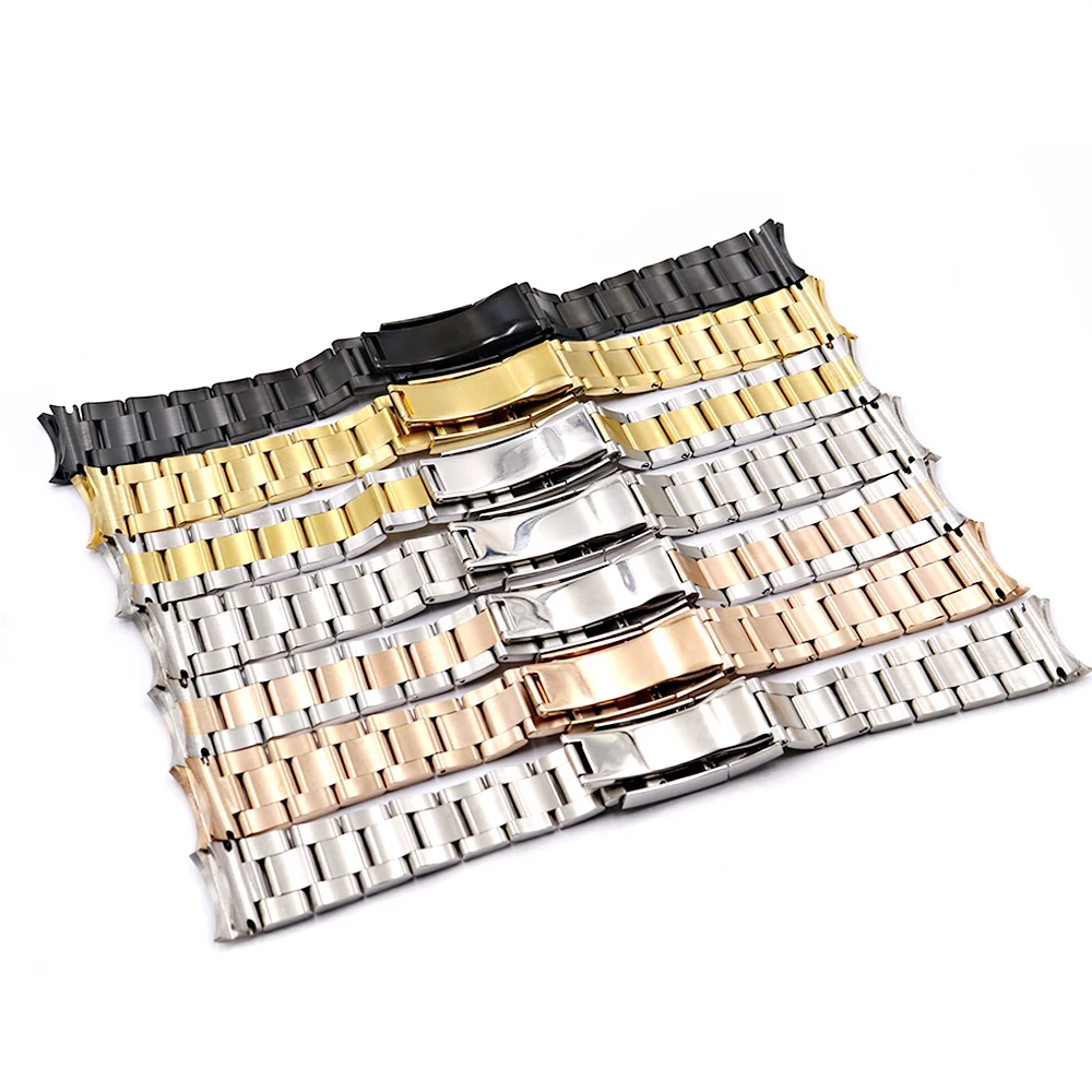 CARLYWET 20mm Middle Gold Solid Watch Band Curved End Screw Links Clasp Steel  Bracelet For Rolex OYSTER Subamriner Daytona GMT