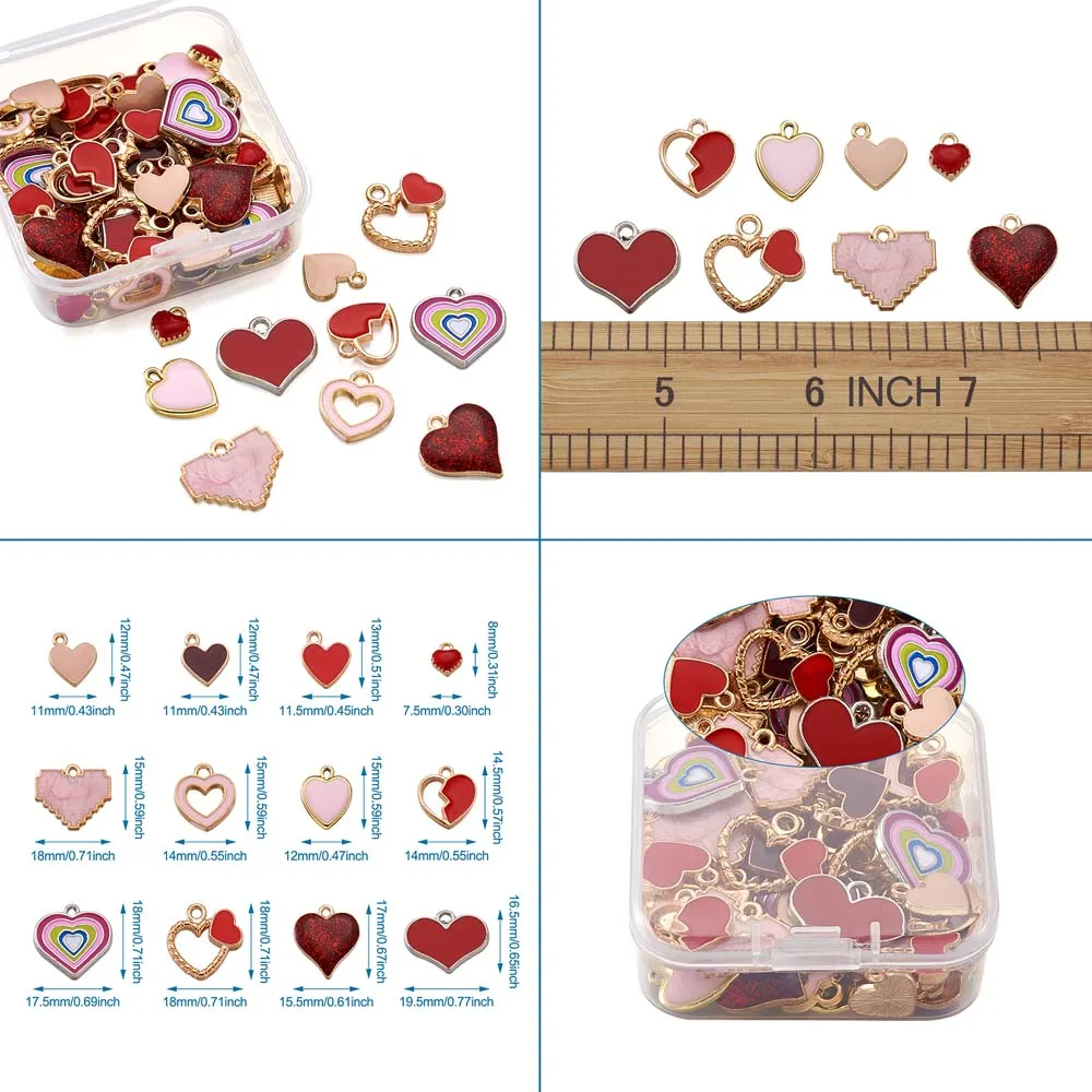 

pandahall Alloy Enamel Pendants Heart Golden For Jewelry Making DIY Mixed Color Total 60pcs/box
