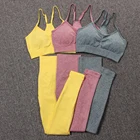 Бесшовный спортивный комплект для женщин, комплект для йоги, спортивный бюстгальтер, леггинсы, спортивный женский комплект для спортзала, спортивная одежда для фитнеса, комплект из 2 предметов, женская одежда для спортзала