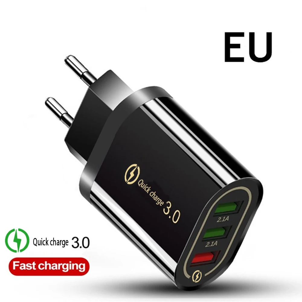 EU Black Быстрое зарядное устройство 3 USB зарядное устройство Быстрая зарядка QC3.0 5 V/3A EU/US для iPhone быстрое зарядное устройство Xiaomi портативное зарядное устройство для телефона Зарядка зарядное устройство - Тип штекера: EU Black