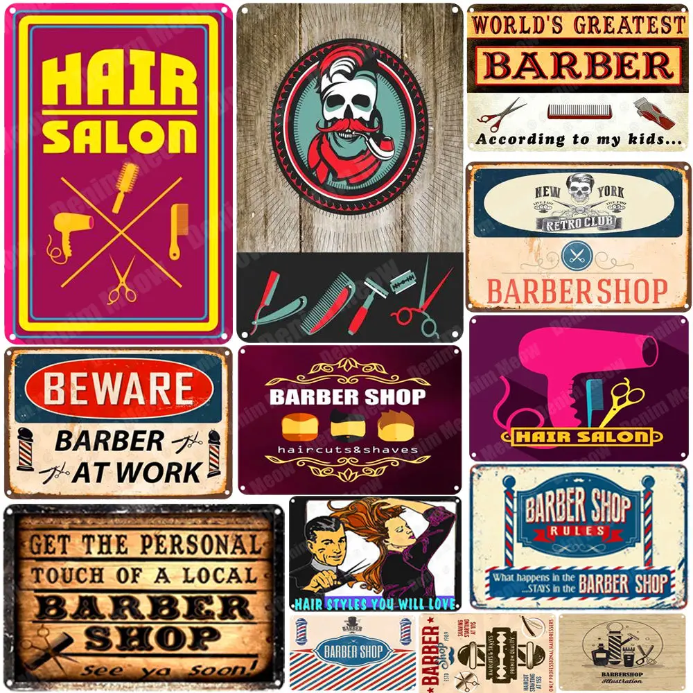 

Hair Salon Plaque Barber Shop Vintage Tin Sign Bar Retro Club Home Decor Beware Barber At Work Metal Signs Wall Poster ZSS50