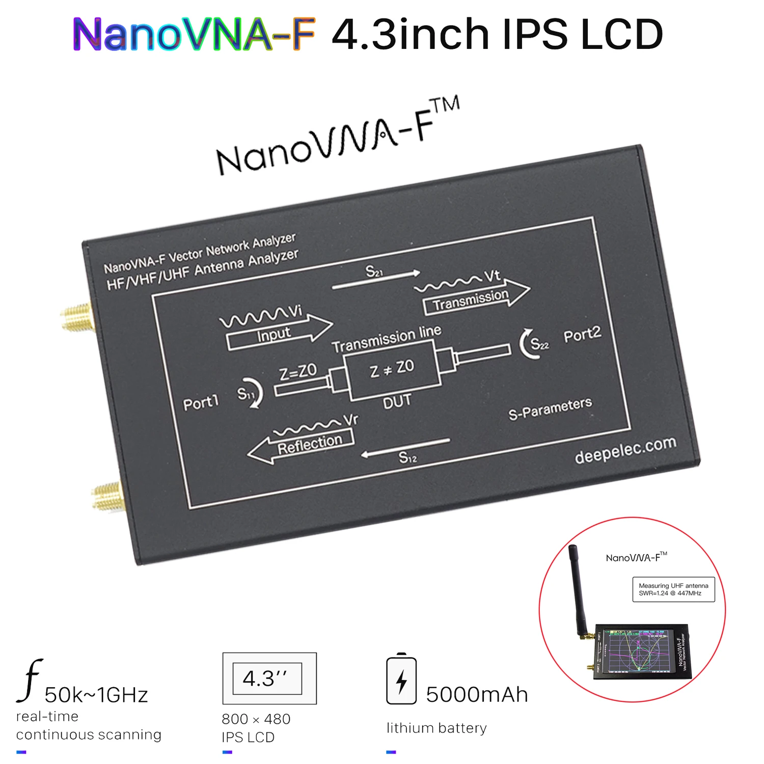 

Новинка 2020, Векторный анализатор сети NanoVNA NANOVNA-F HF VHF UHF, ЖК-дисплей 4,3 дюйма, анализатор антенны, алюминиевый чехол, 5000 мАч