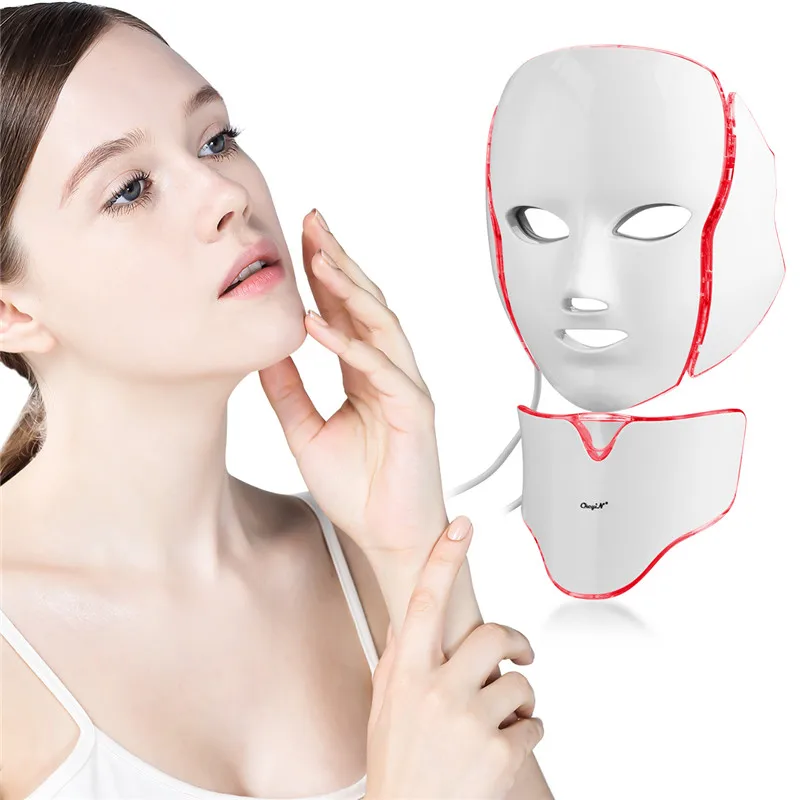 

CkeyiN 7 Colors LED Facial Mask With Neck Skin Rejuvenation Photon Light Therapy EMS Face Skin Care Mask Anti Acne Whitening